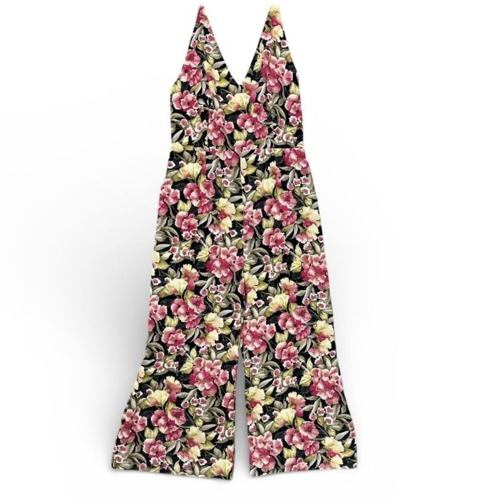Reclaimed Vintage Floral Jumpsuit Sz 10 Open Back Backless Wide Leg 90s Retro